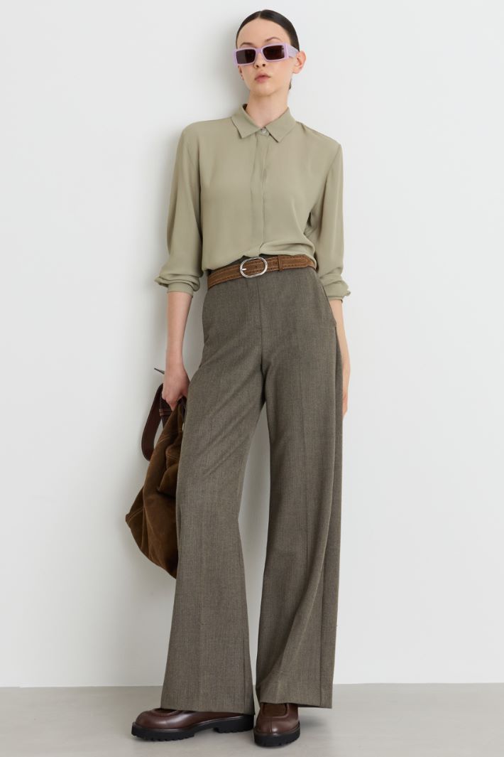 Wide-leg stretch trousers - BROWN - Intrend
