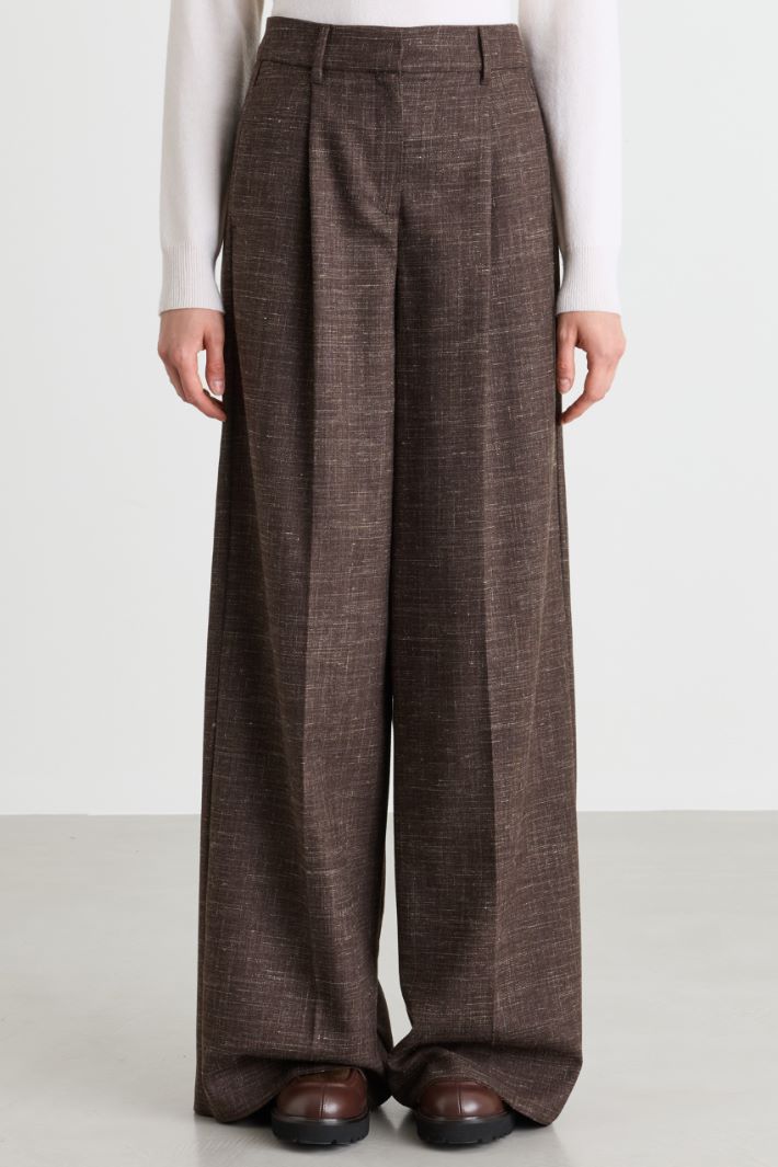 Pleated wide-leg trousers - BROWN - Intrend - 2