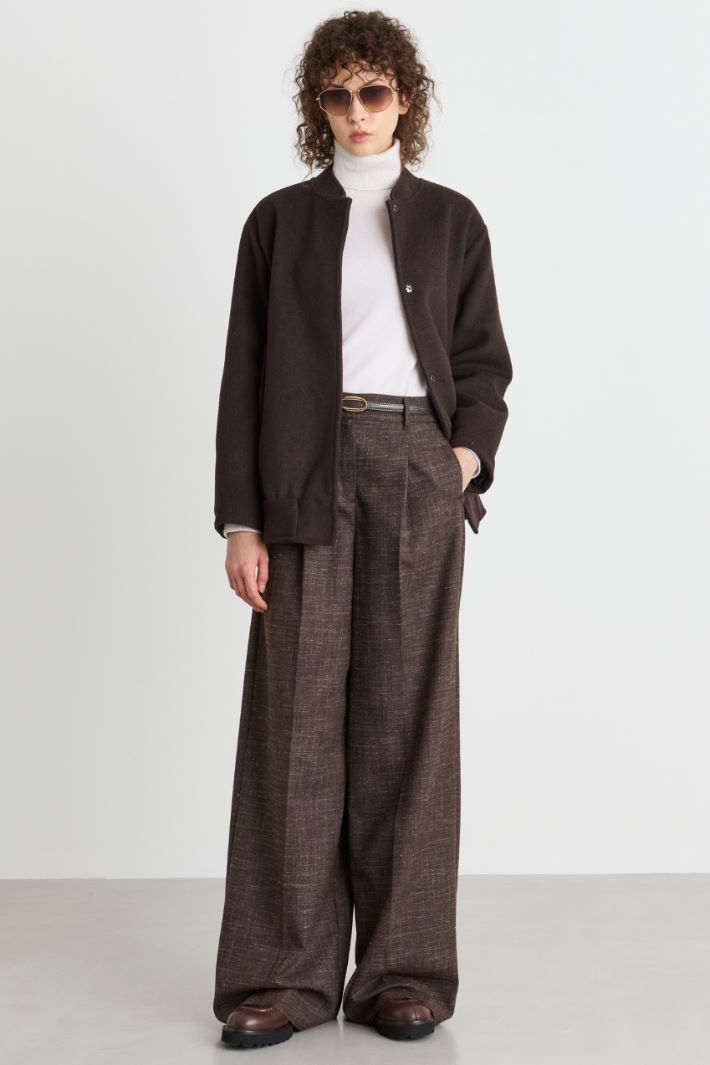 Pleated wide-leg trousers - BROWN - Intrend