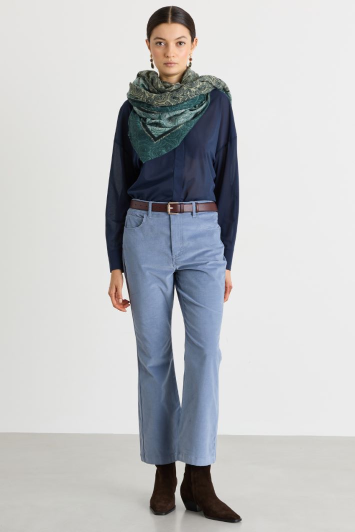 Boot-cut velvet trousers - LIGHT BLUE - Intrend