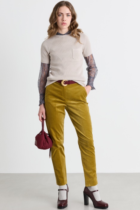 Slim-fit smooth velvet trousers - Intrend