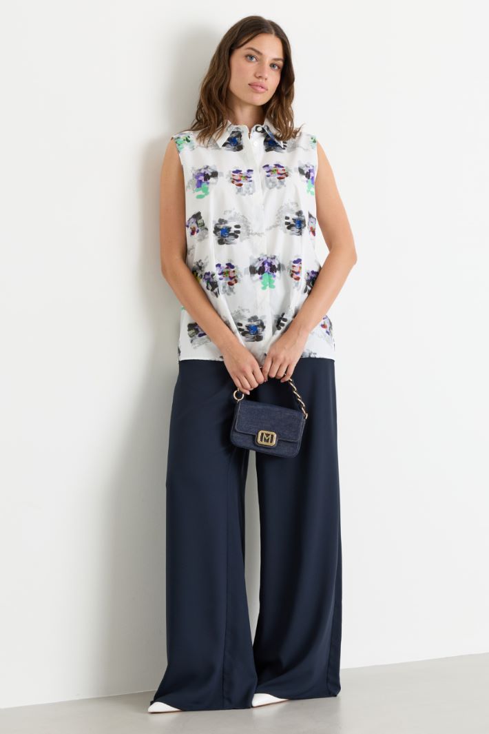 Wide-leg crepe trousers - BLUE - Intrend