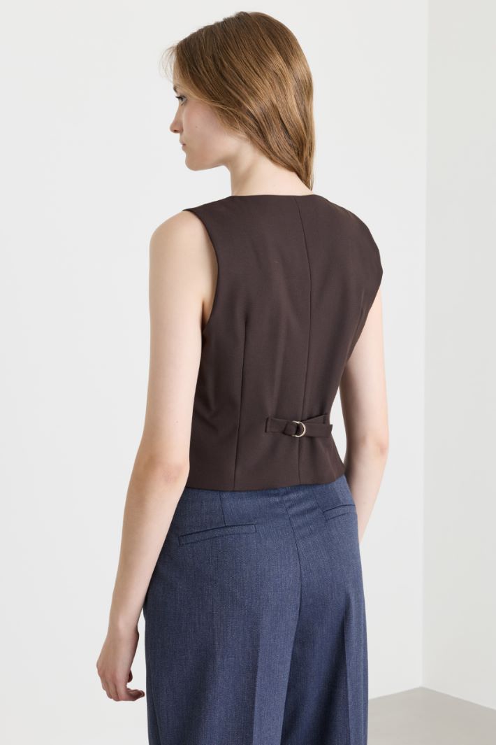Stretch twill waistcoat - BROWN - Intrend - 4