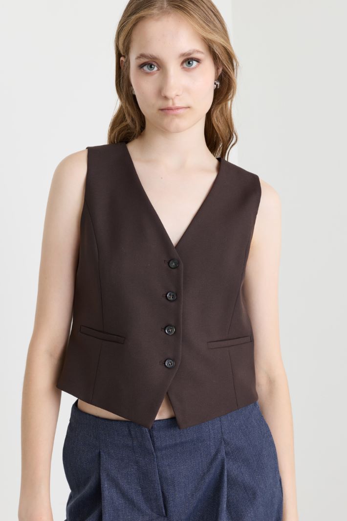 Stretch twill waistcoat - BROWN - Intrend - 3