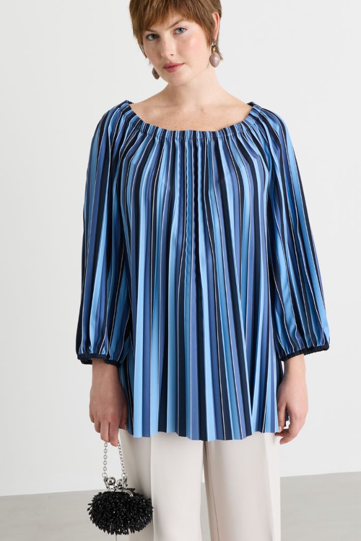 Casacca in crepe de chine plissé - BLU AZZURRO - Intrend - 2