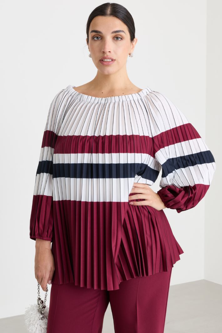Casacca in crepe de chine plissé - BORDEAUX BIANCO - Intrend - 2