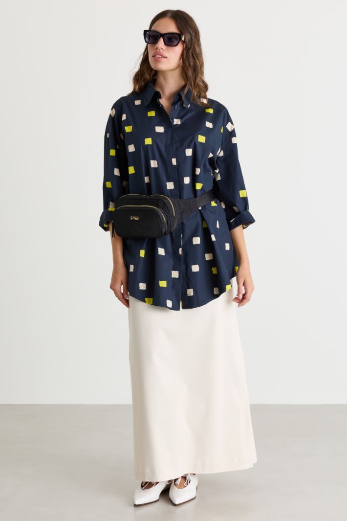 Printed poplin blouse - BLUE - Intrend