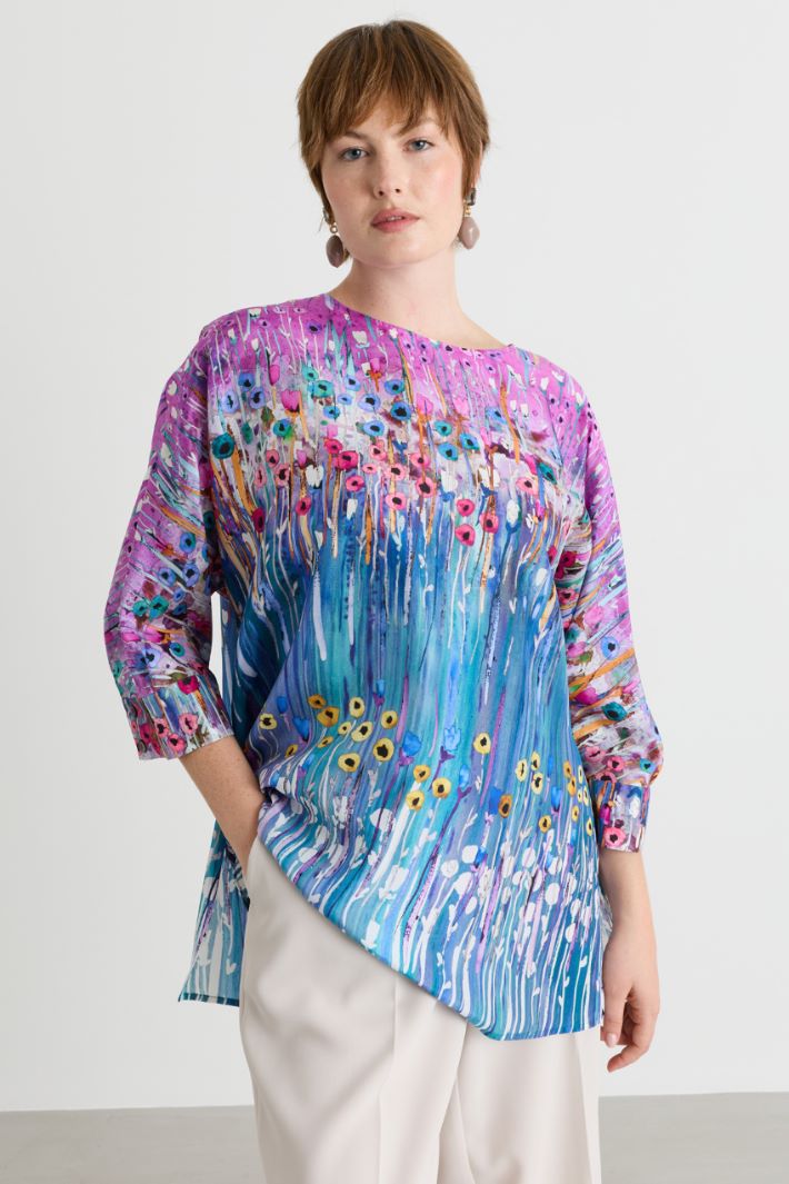 Blusa in habotai - AZZURRO ROSA - Intrend - 2