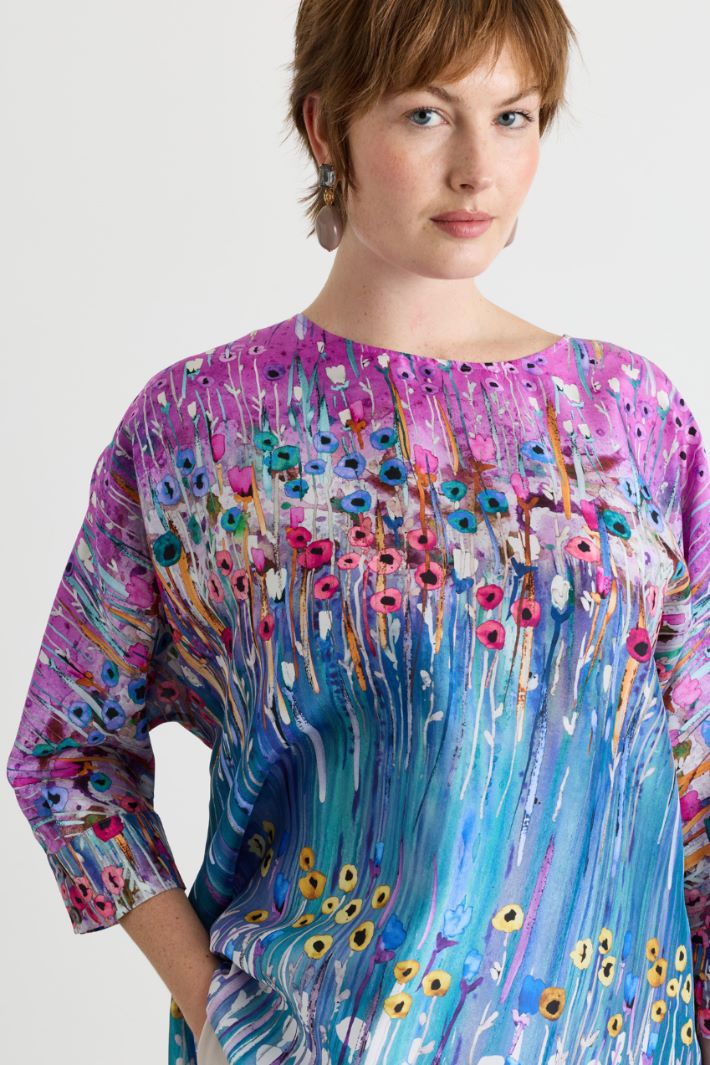 Blusa in habotai - AZZURRO ROSA - Intrend - 3