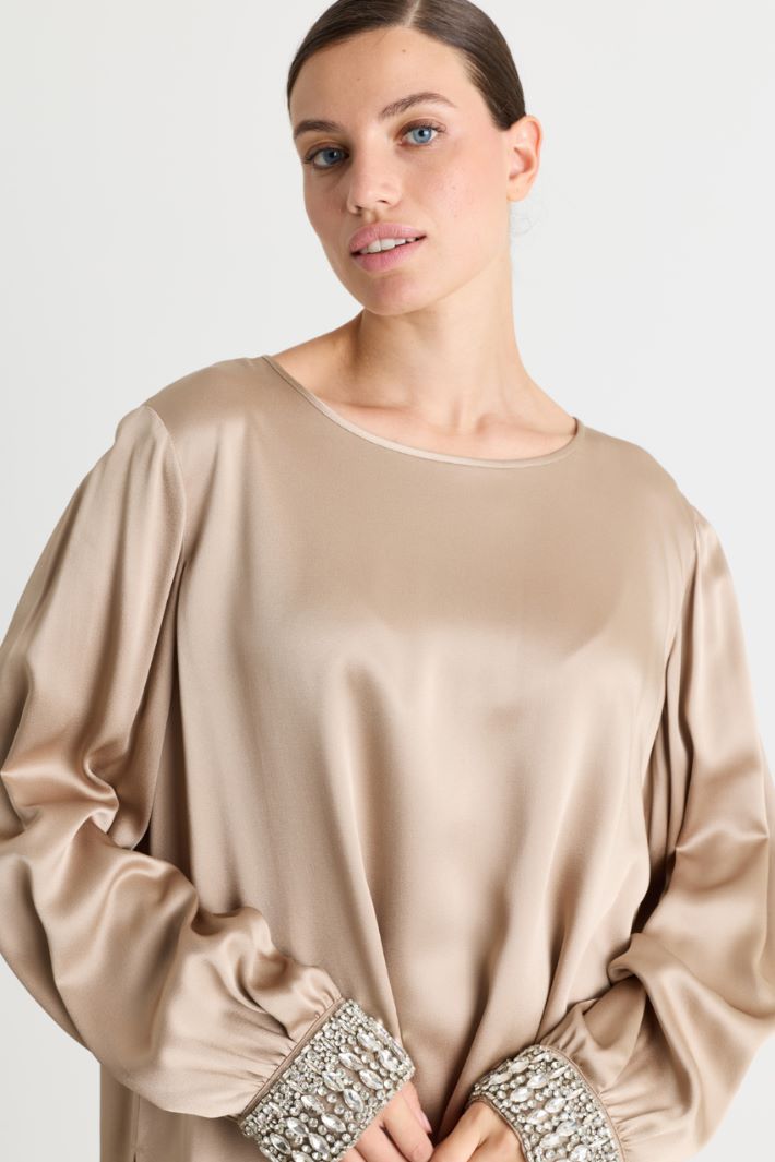 Blusa con ricamo gioiello - CAMMELLO - Intrend - 3