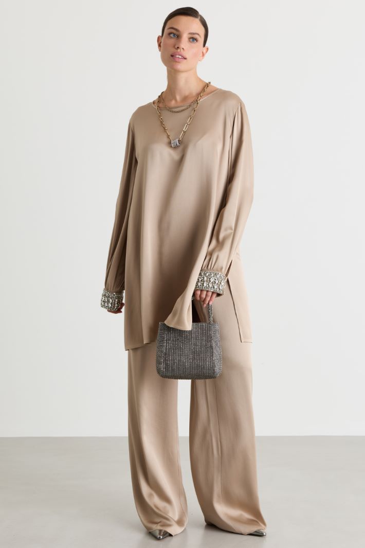 Blusa con ricamo gioiello - CAMMELLO - Intrend