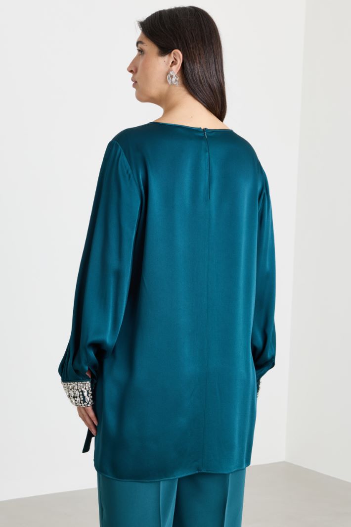 Blusa con ricamo gioiello - VERDE - Intrend - 4