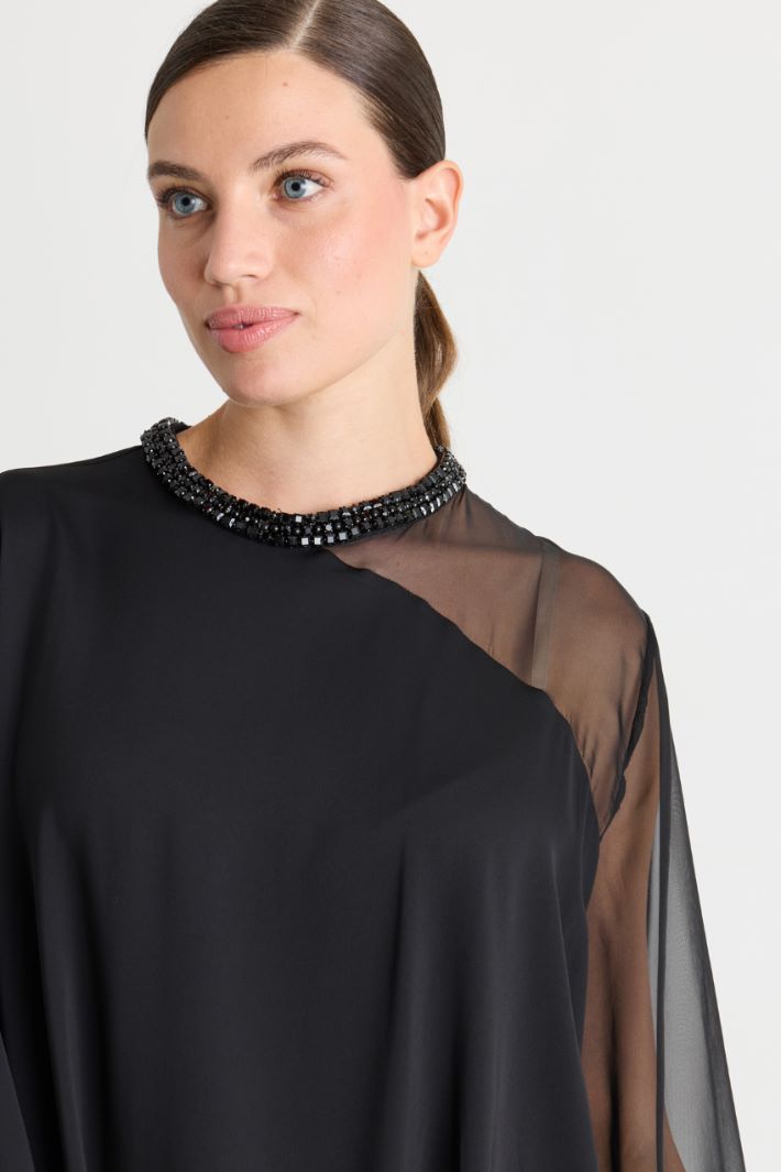 Embroidered cady tunic - BLACK - Intrend - 3