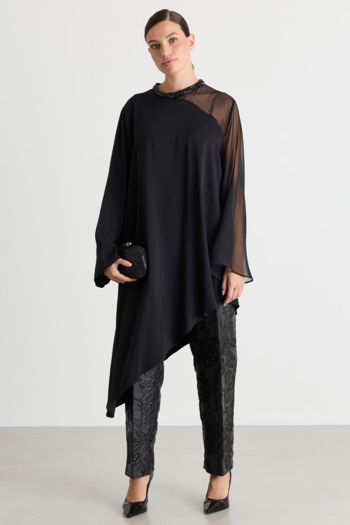 Embroidered cady tunic - BLACK - Intrend