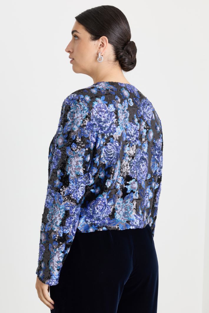 Casacca boxy in tulle con ricamo - BLU - Intrend - 4
