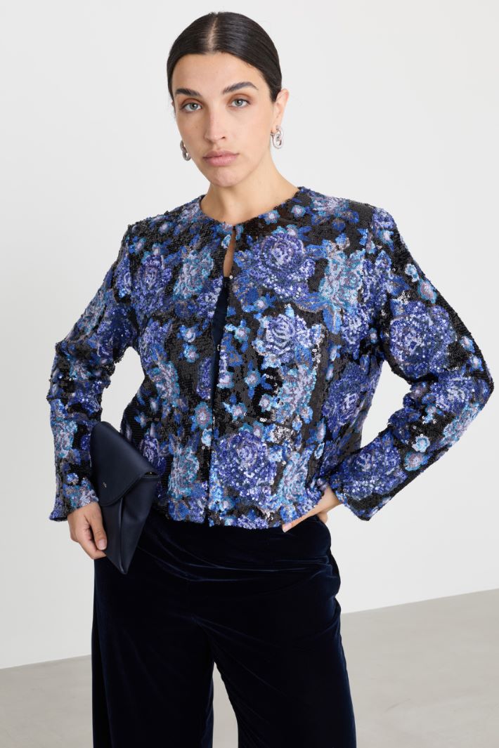 Casacca boxy in tulle con ricamo - BLU - Intrend - 2