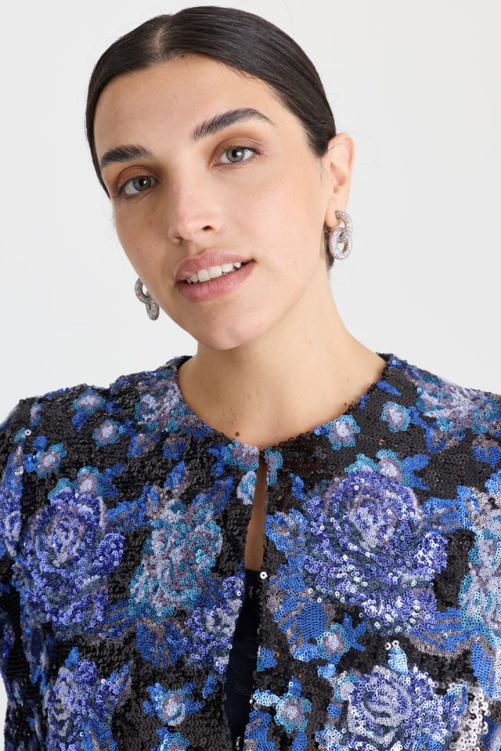 Casacca boxy in tulle con ricamo - BLU - Intrend - 3
