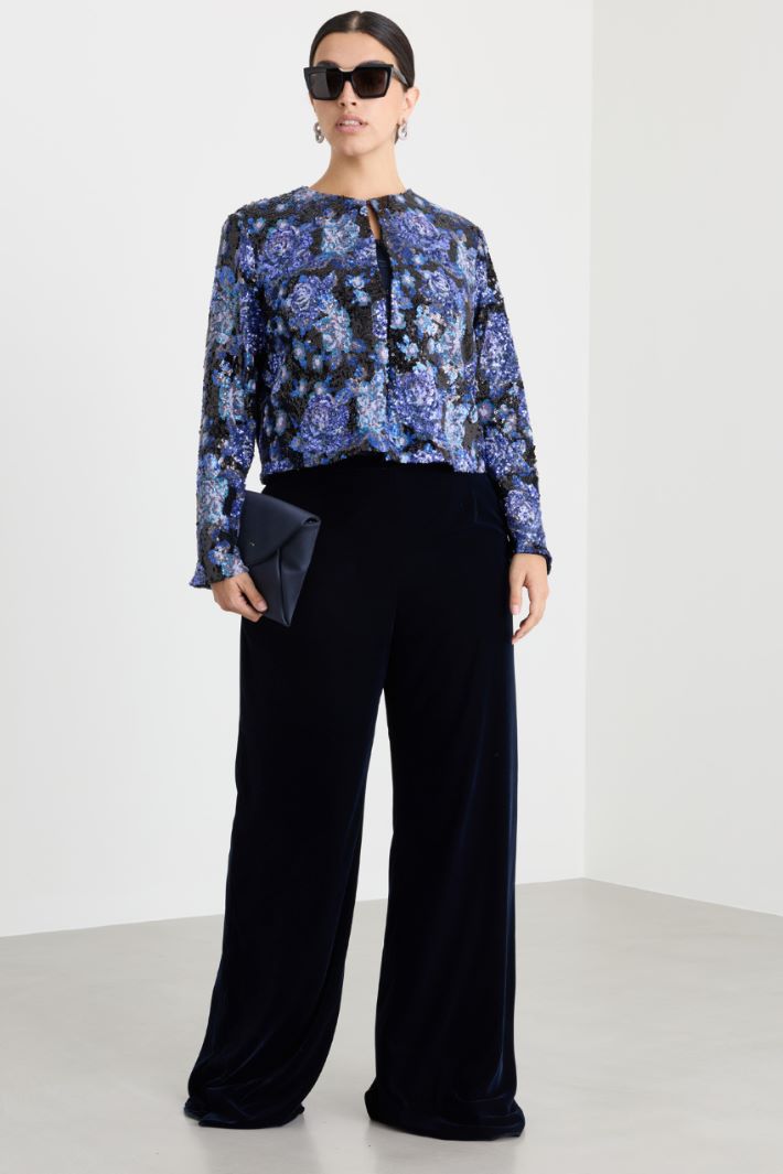 Casacca boxy in tulle con ricamo - BLU - Intrend