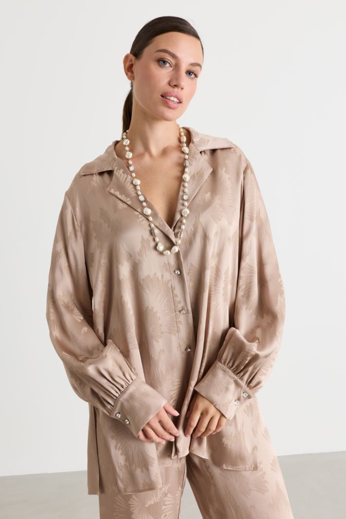 Jacquard satin shirt - BEIGE - Intrend - 2