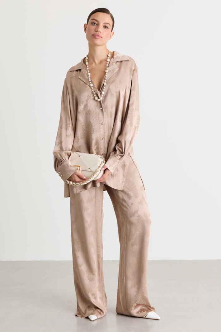 Jacquard satin shirt - BEIGE - Intrend