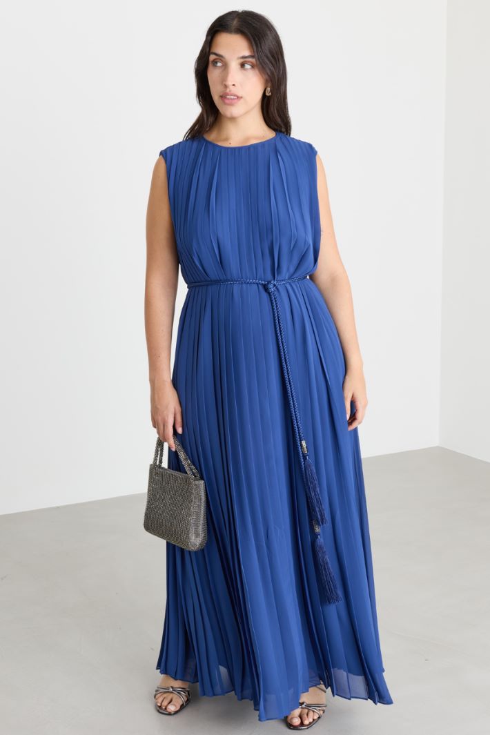 Pleated georgette dress - BLUE - Intrend - 2