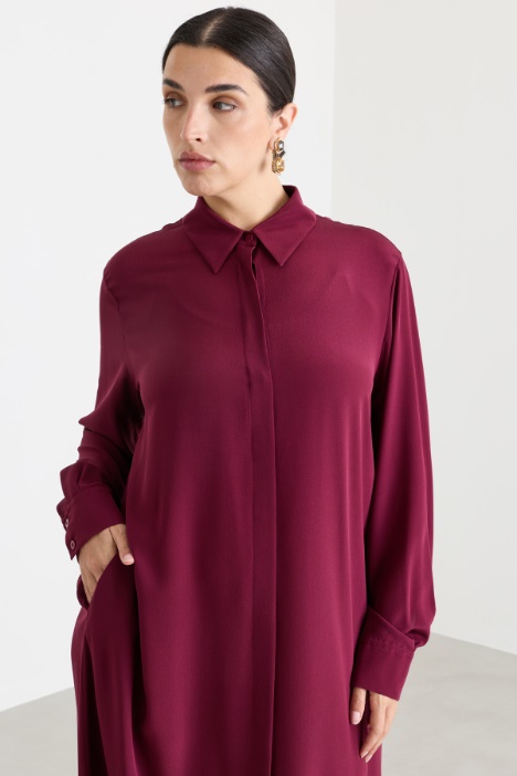 Abito chemisier in crepe de chine di pura seta con cintura