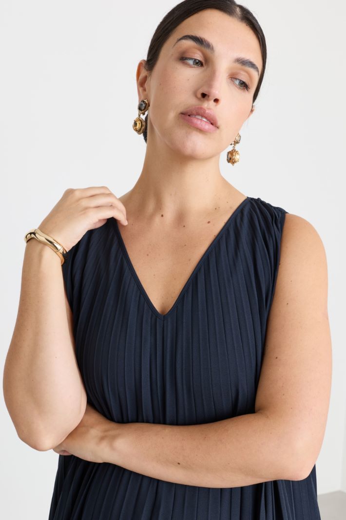Plissé crepe dress - BLUE - Intrend - 3