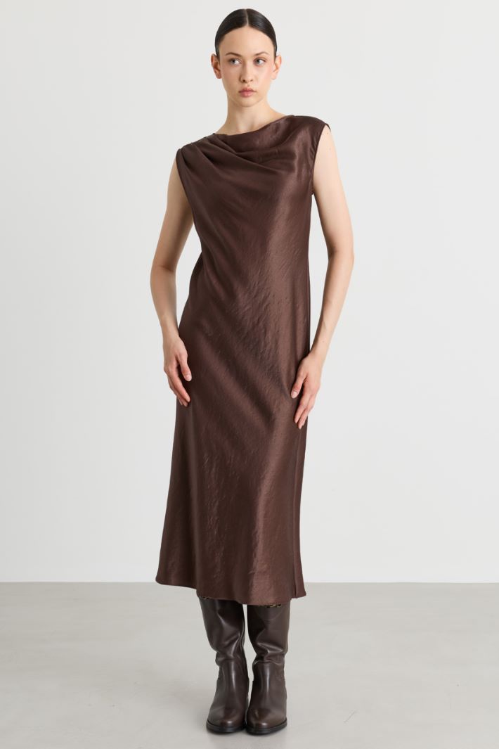 Ruched-neck dress - BROWN - Intrend - 2