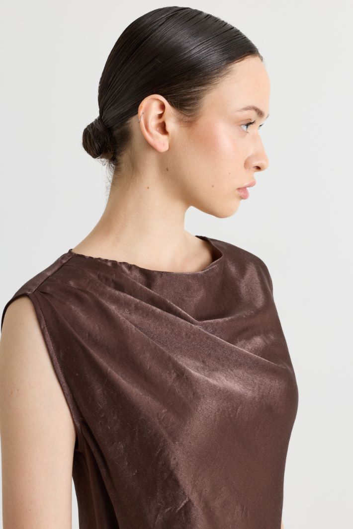 Ruched-neck dress - BROWN - Intrend - 3