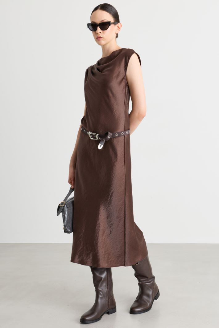 Ruched-neck dress - BROWN - Intrend