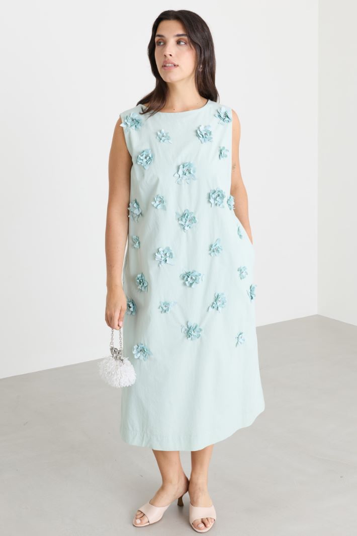 Poplin dress with floral appliqués - GREEN - Intrend - 2
