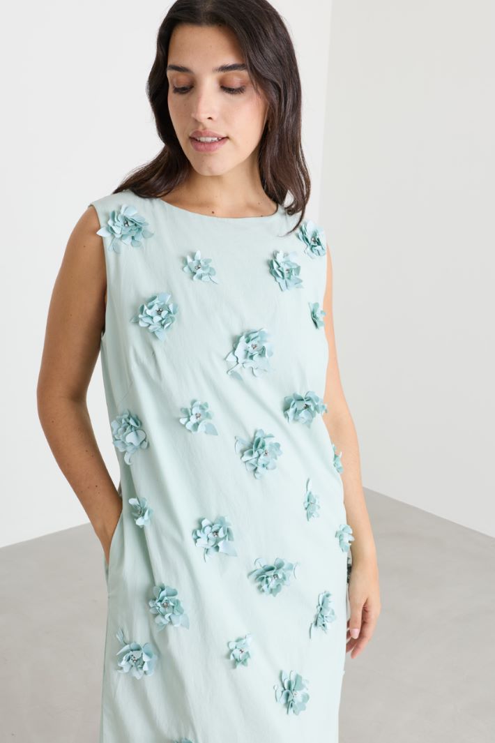 Poplin dress with floral appliqués - GREEN - Intrend - 3