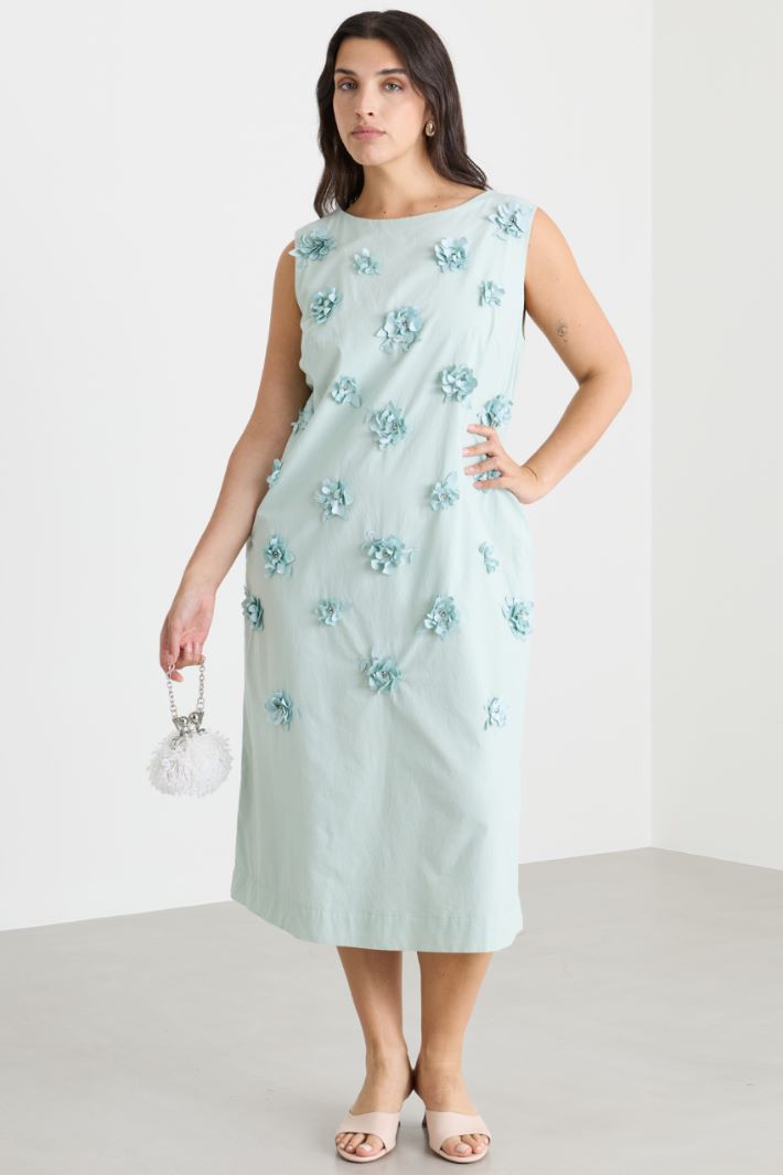 Poplin dress with floral appliqués - GREEN - Intrend