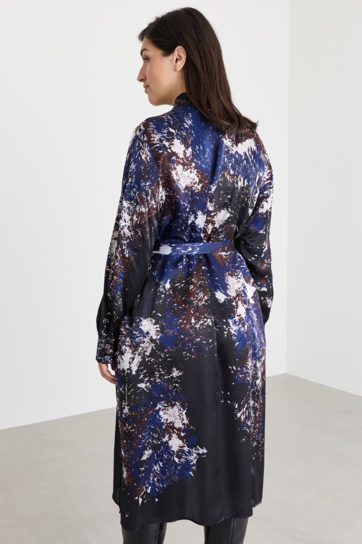 Printed silk twill shirt dress - BLUE - Intrend - 4