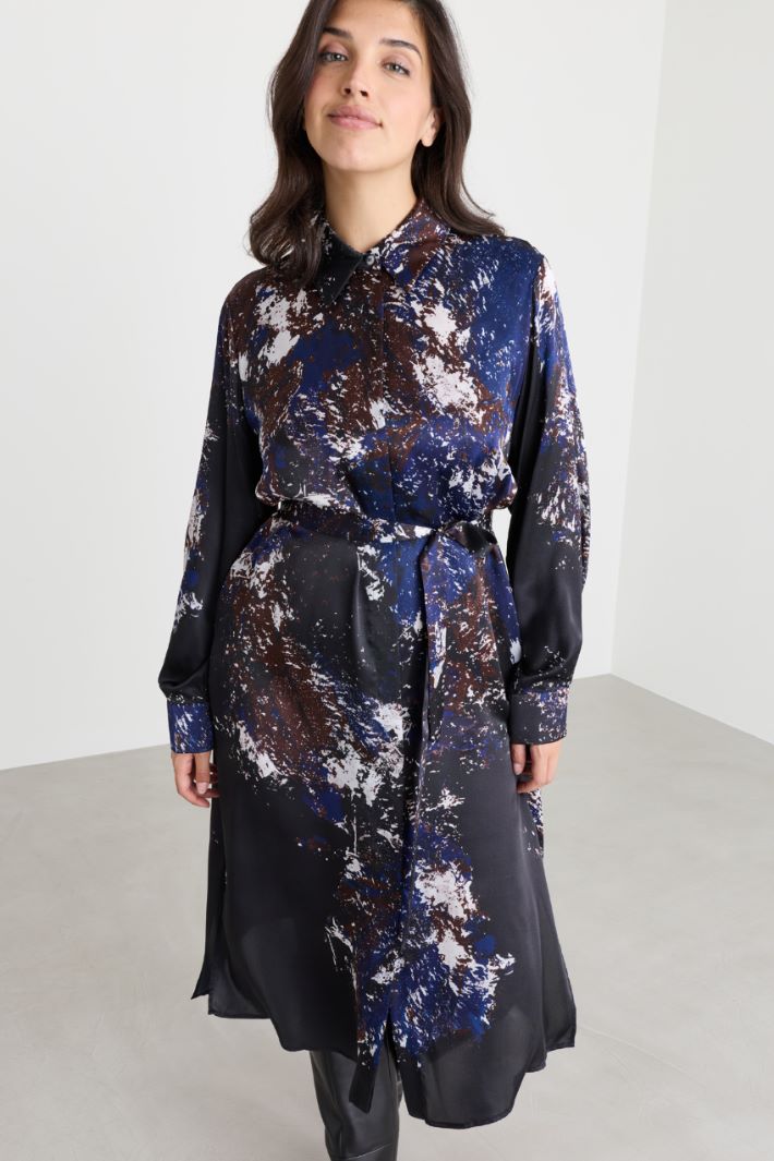 Printed silk twill shirt dress - BLUE - Intrend - 2