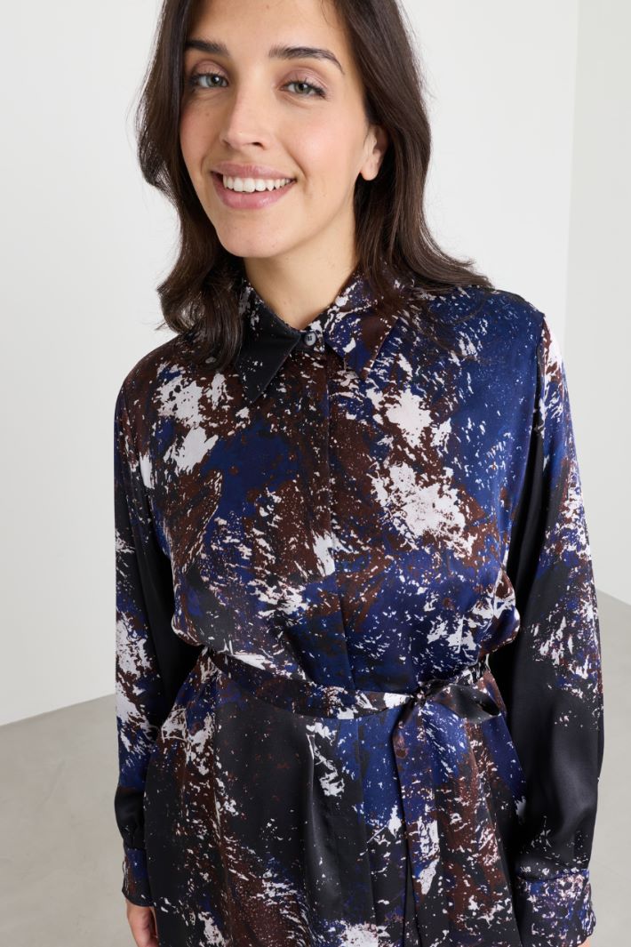 Printed silk twill shirt dress - BLUE - Intrend - 3