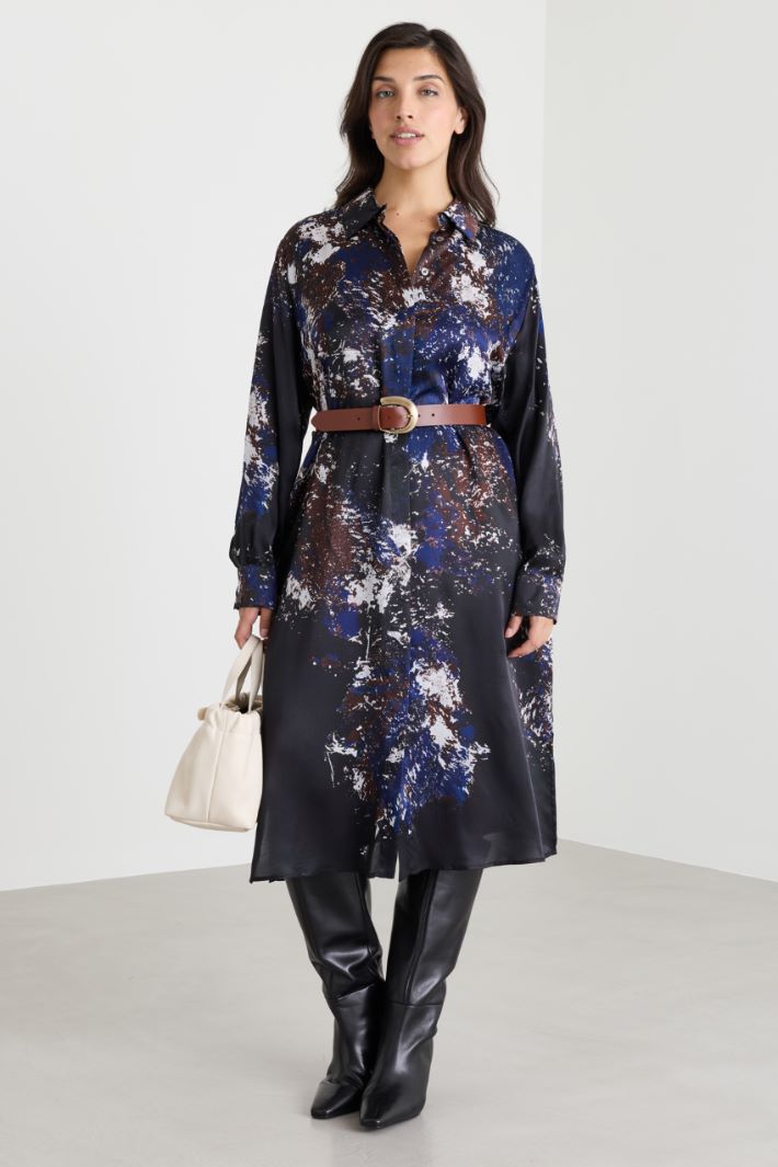 Printed silk twill shirt dress - BLUE - Intrend