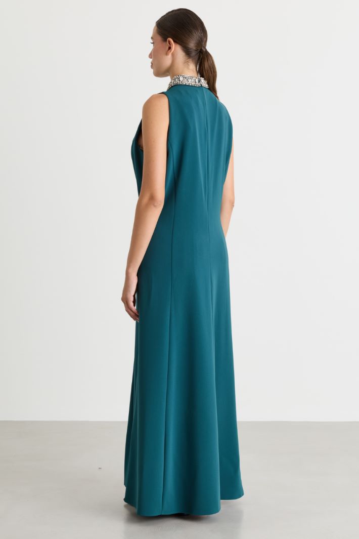 Abito in cady con ricamo gioiello - VERDE - Intrend - 4