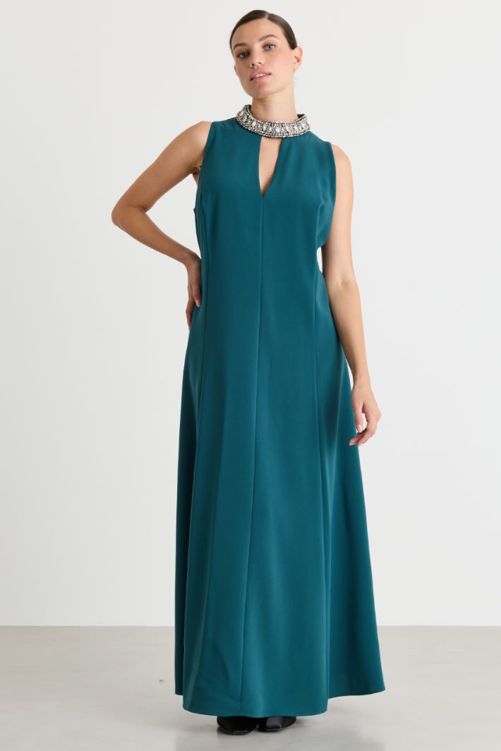 Abito in cady con ricamo gioiello - VERDE - Intrend - 2