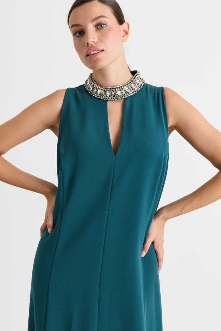 Abito in cady con ricamo gioiello - VERDE - Intrend - 3