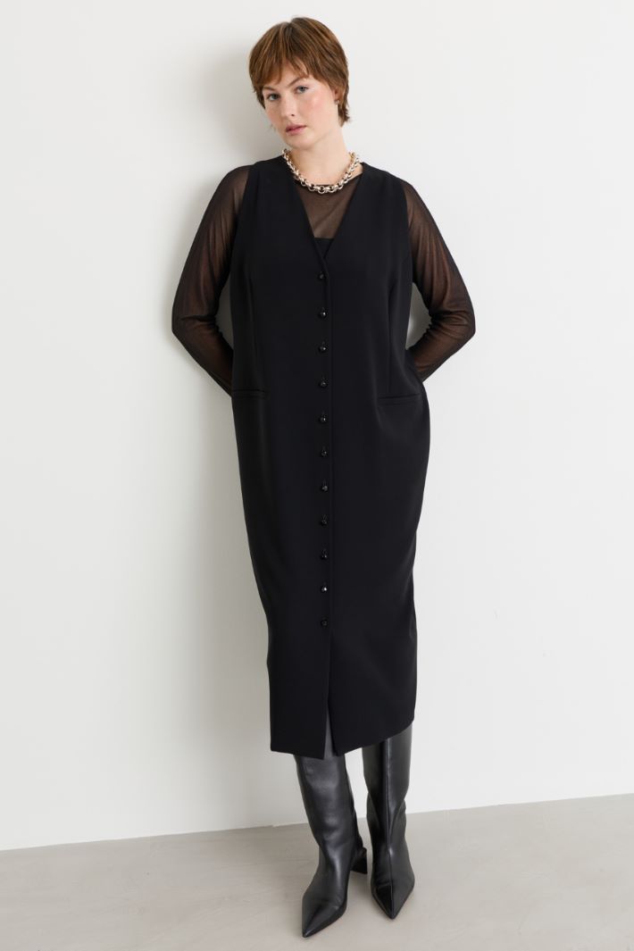 Button-Front Dress - BLACK - Intrend