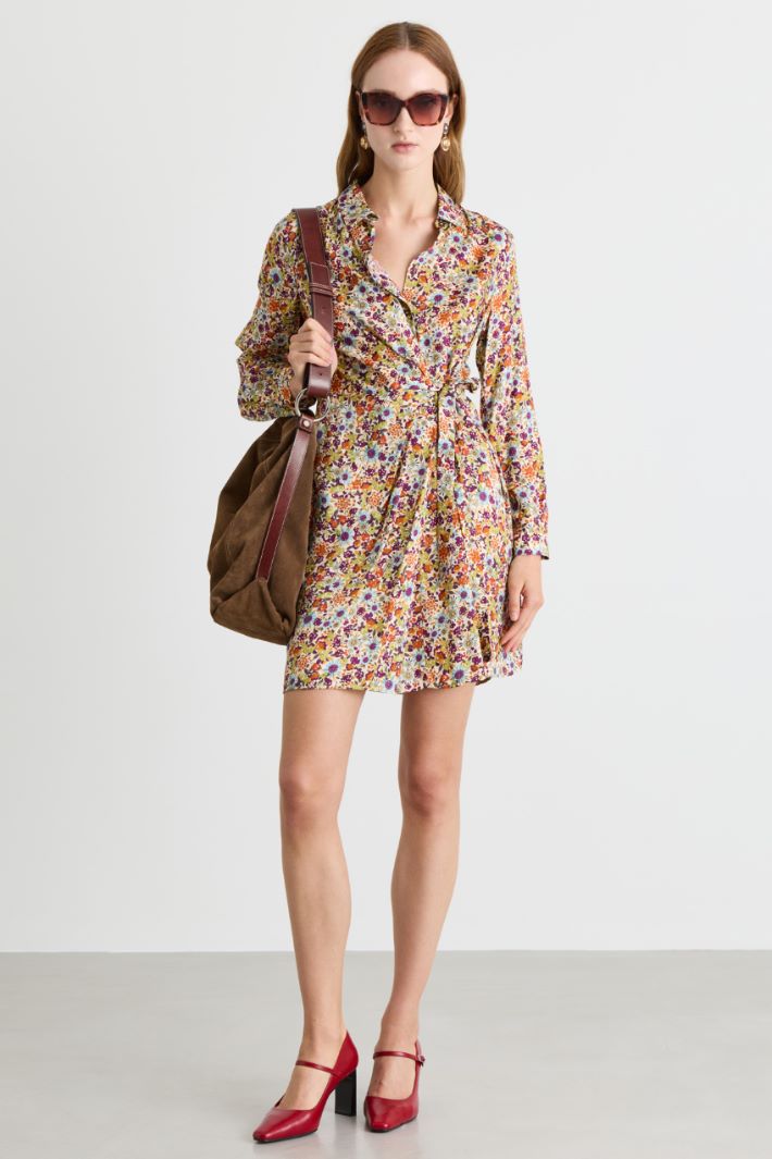 Wrap shirt dress - WHITE ORANGE - Intrend