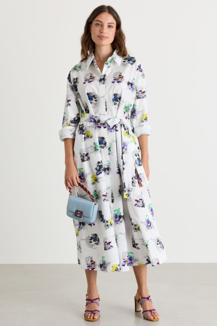 Printed poplin dress - WHITE GRIS - Intrend