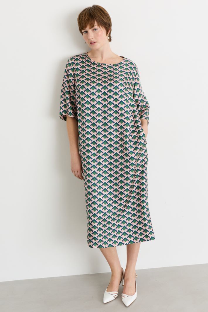 Abito in twill con spacchi sovrapposti - BLU  VERDE - Intrend - 2