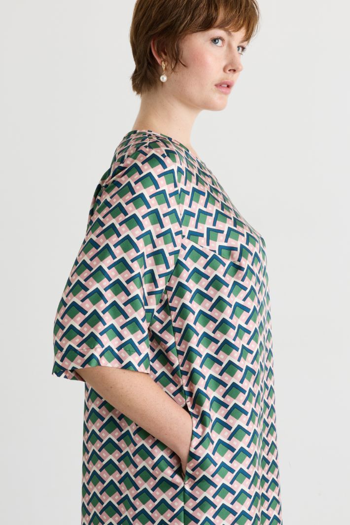 Abito in twill con spacchi sovrapposti - BLU  VERDE - Intrend - 3