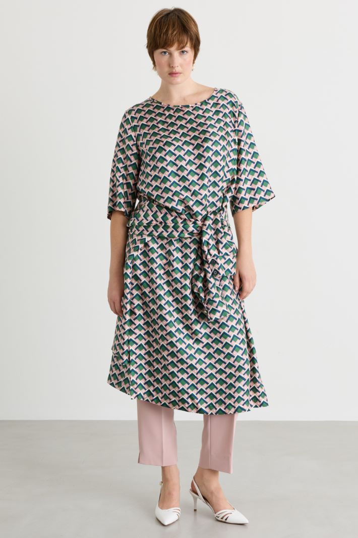 Abito in twill con spacchi sovrapposti - BLU  VERDE - Intrend