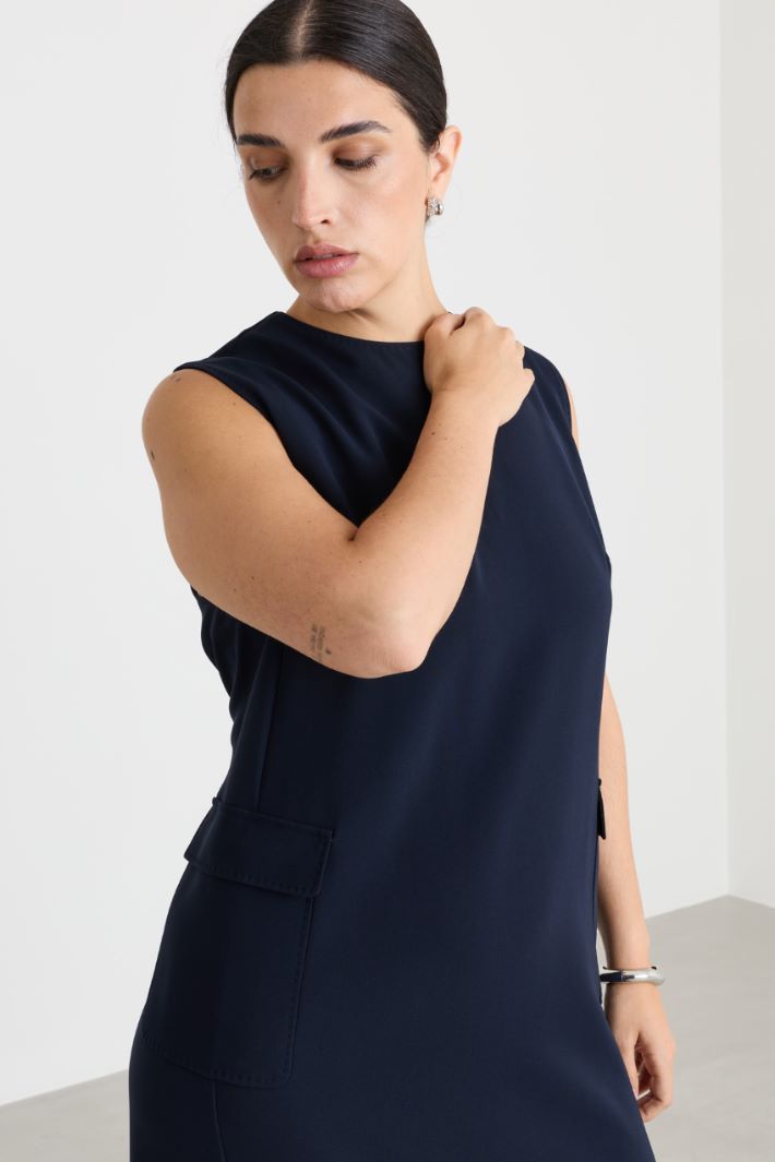 Sleeveless cady dress with pockets - BLUE - Intrend - 3
