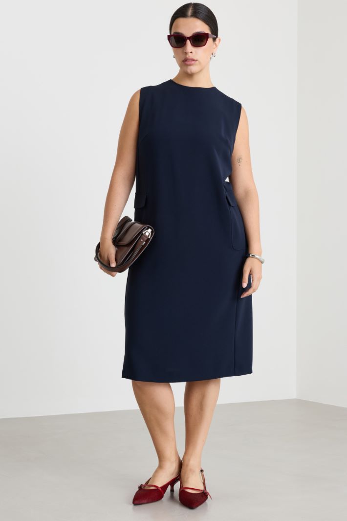 Sleeveless cady dress with pockets - BLUE - Intrend