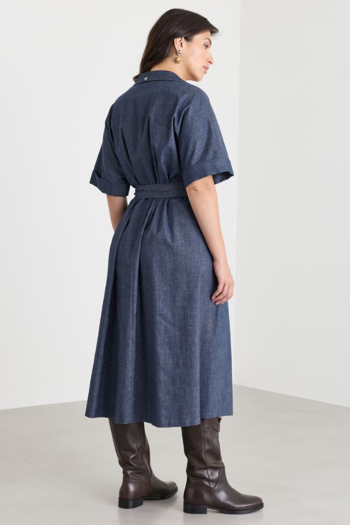 Double-breasted denim-effect dress - BLUE - Intrend - 4