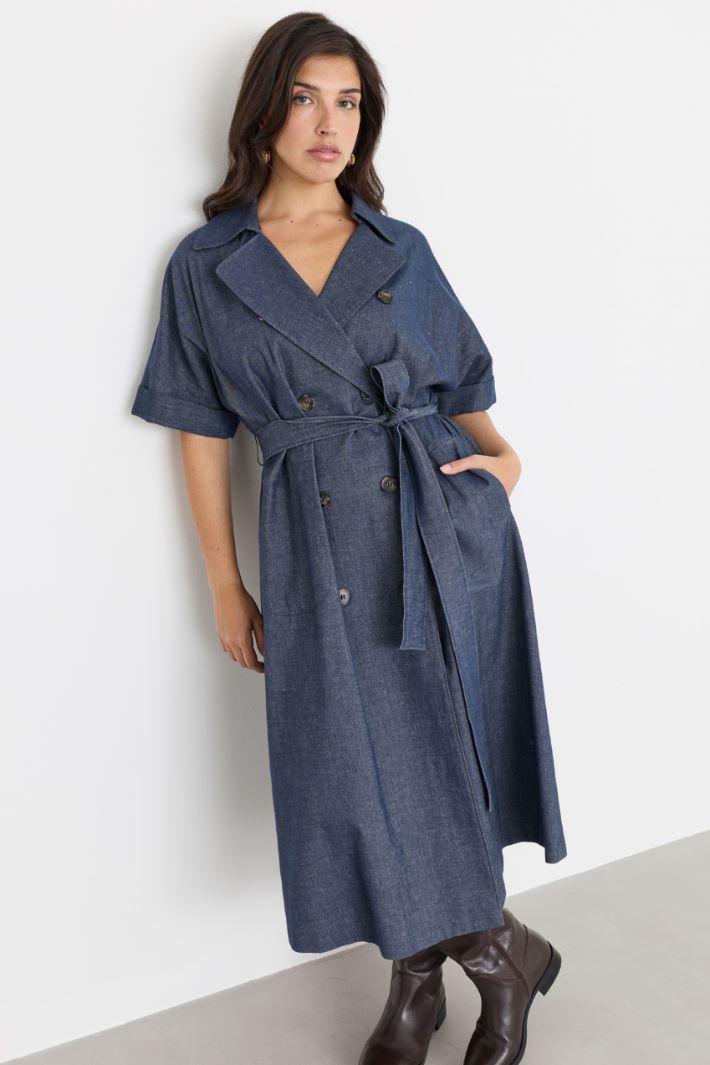 Double-breasted denim-effect dress - BLUE - Intrend - 2